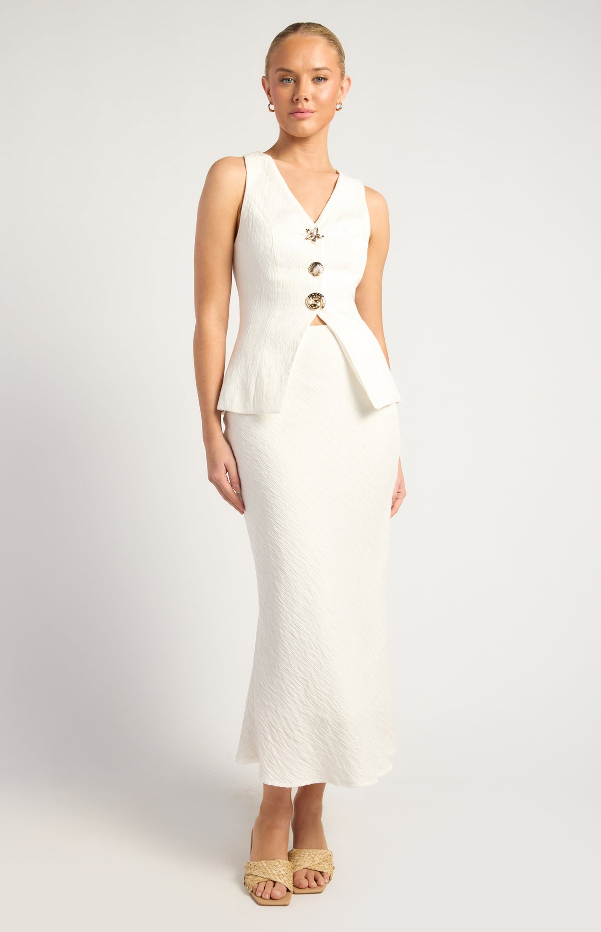 Valia Vest & Skirt Set - White