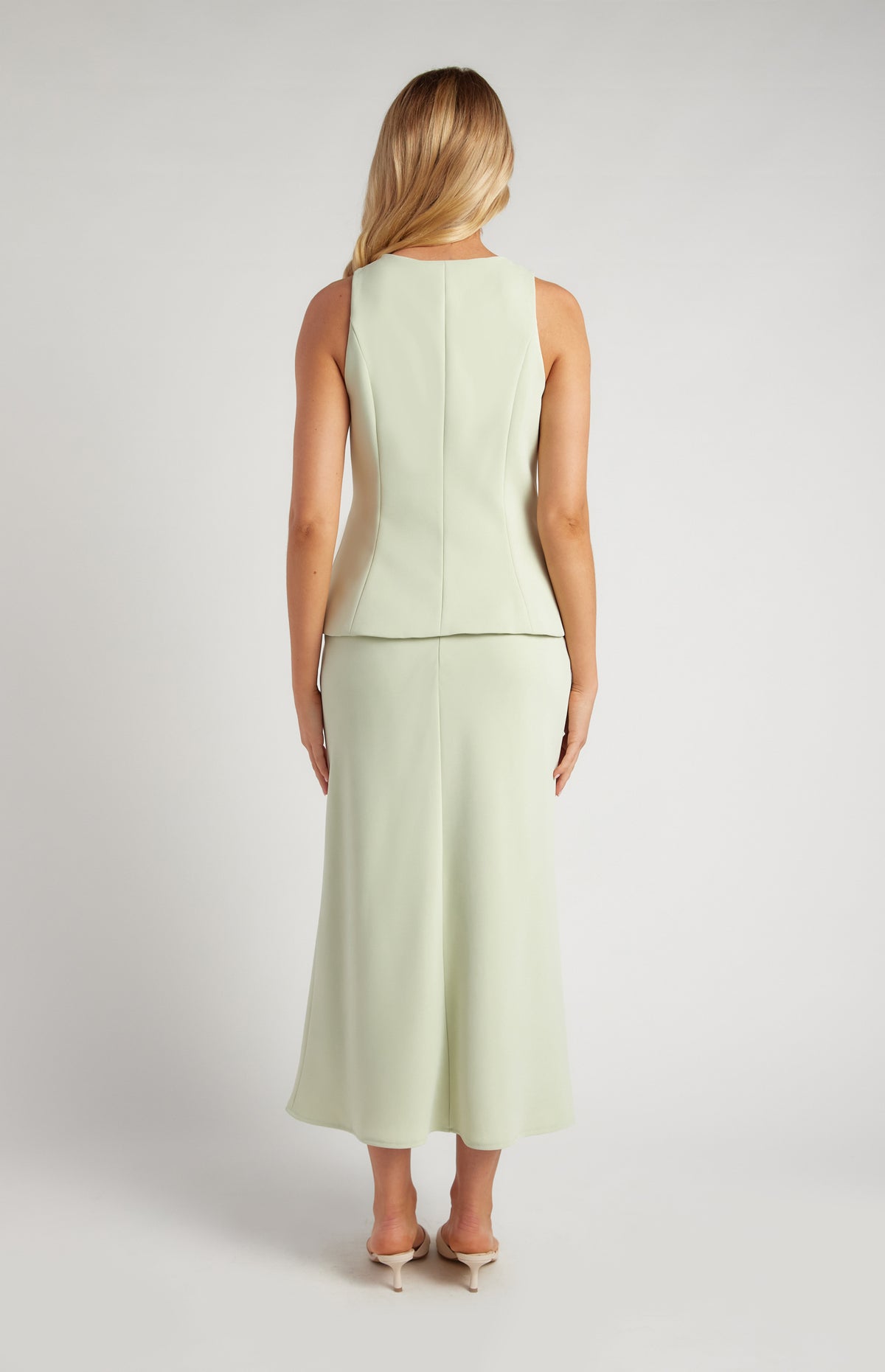 Capra Open Hem Vest & Skirt Set - Sage