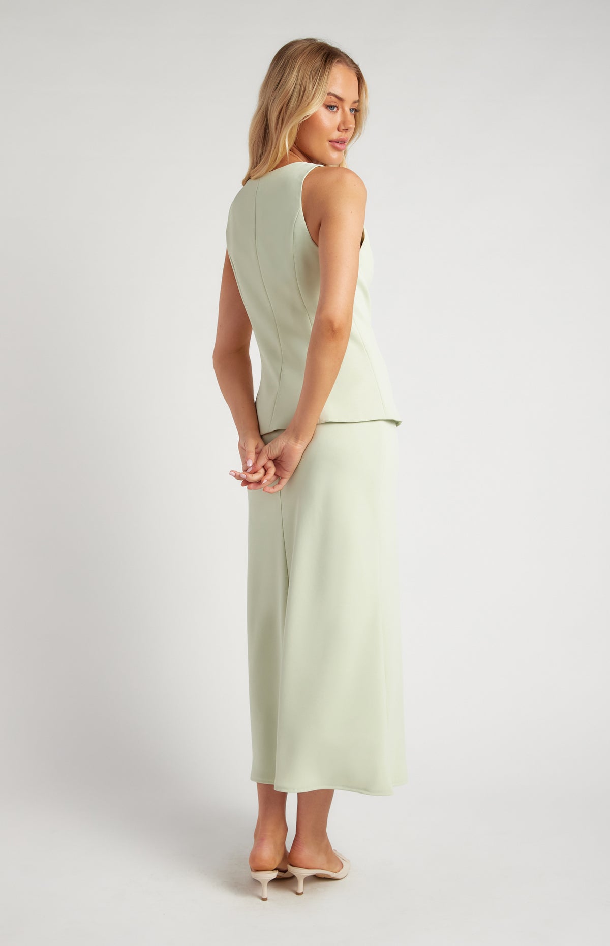 Capra Open Hem Vest & Skirt Set - Sage