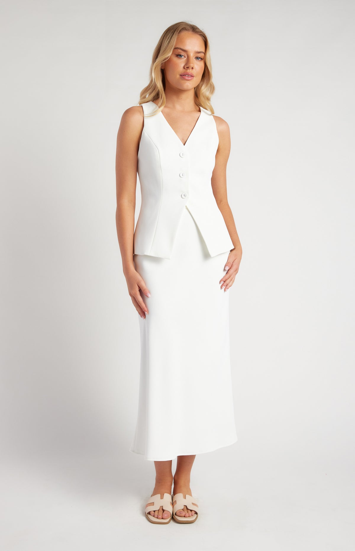 Capra Open Hem Vest & Skirt Set - White