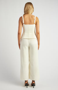 Olinda Tweed Button-Up Vest & Pants Set - White