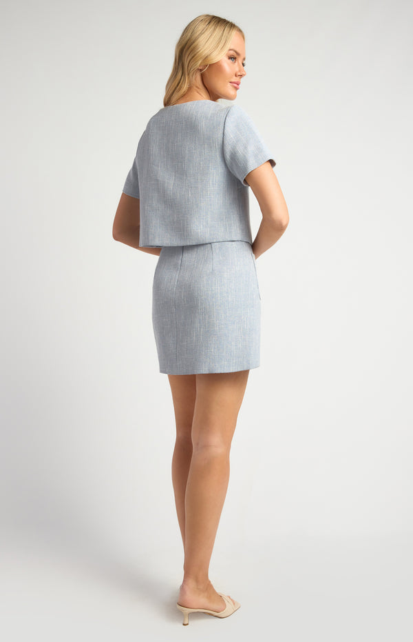 Vienna Tweed Top & Skirt Set - Pale Blue