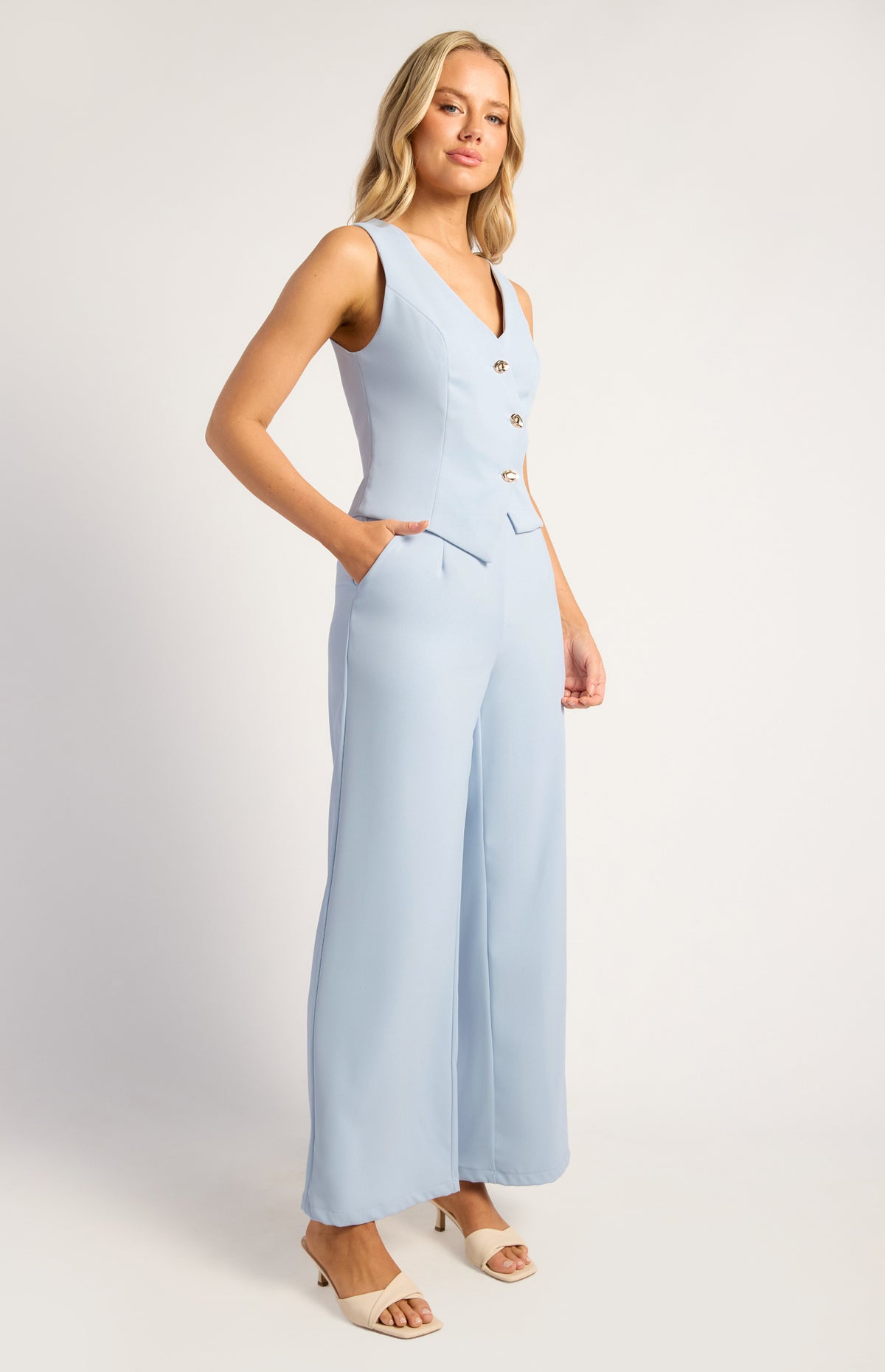 Kammy Vest Top & Pants Set - Pale Blue