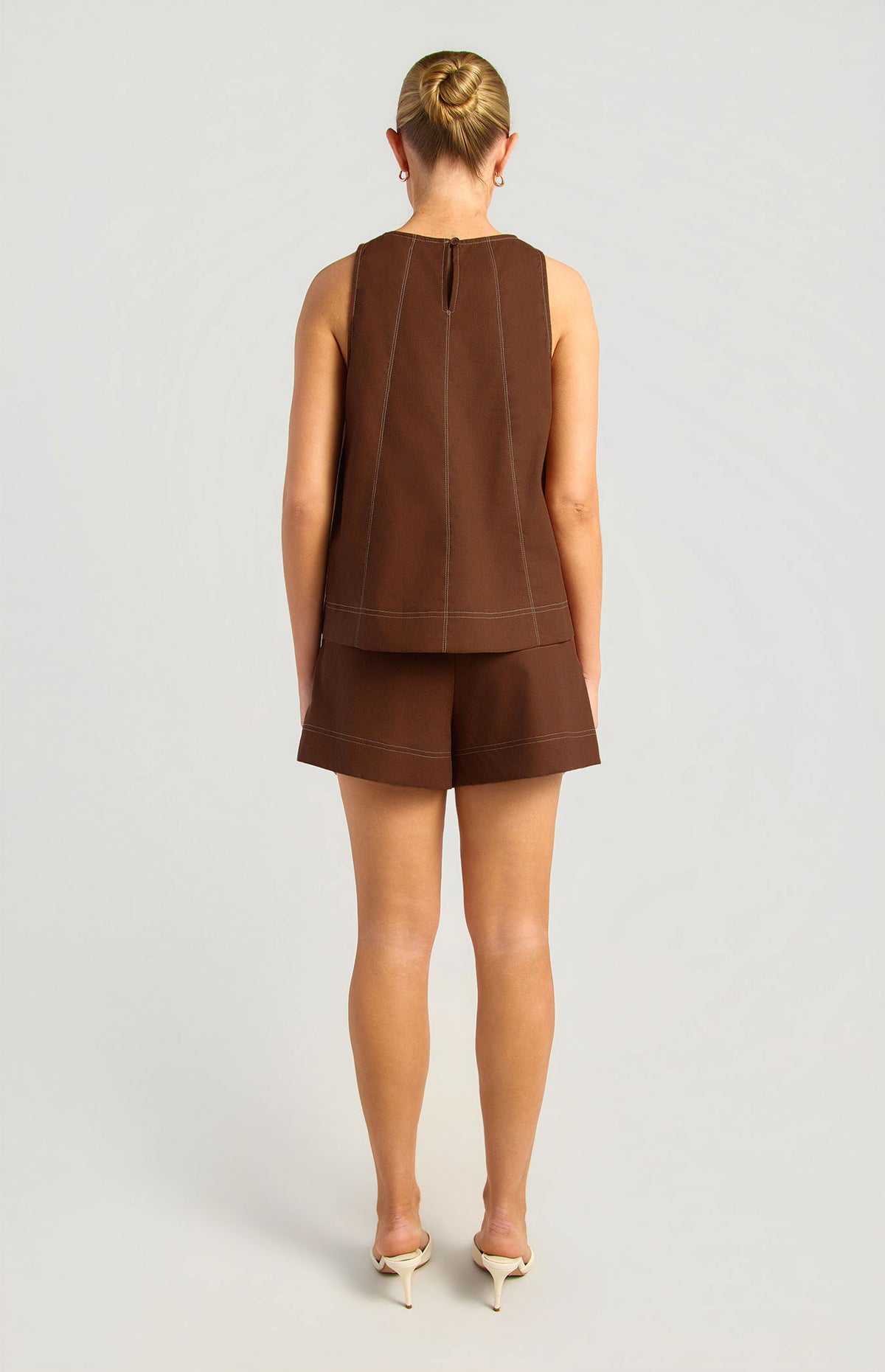 Arlene Cotton Linen Top & Shorts Set - Brown
