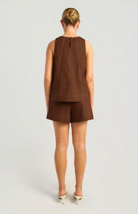 Arlene Cotton Linen Top & Shorts Set - Brown
