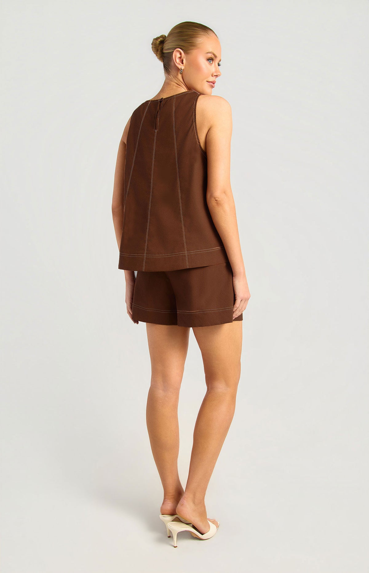 Arlene Cotton Linen Top & Shorts Set - Brown