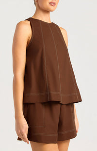 Arlene Cotton Linen Top & Shorts Set - Brown