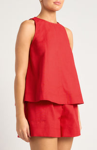 Arlene Cotton Linen Top & Shorts Set - Red