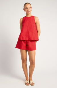 Arlene Cotton Linen Top & Shorts Set - Red