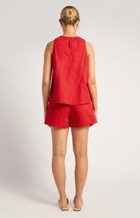 Arlene Cotton Linen Top & Shorts Set - Red