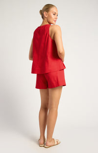 Arlene Cotton Linen Top & Shorts Set - Red