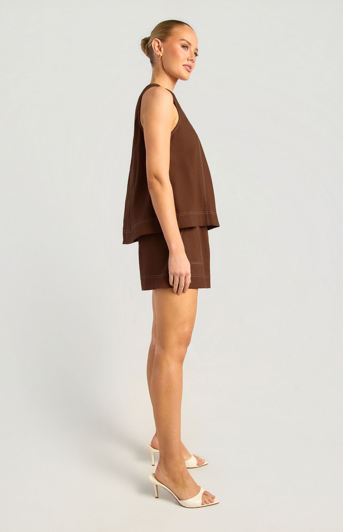 Arlene Cotton Linen Top & Shorts Set - Brown