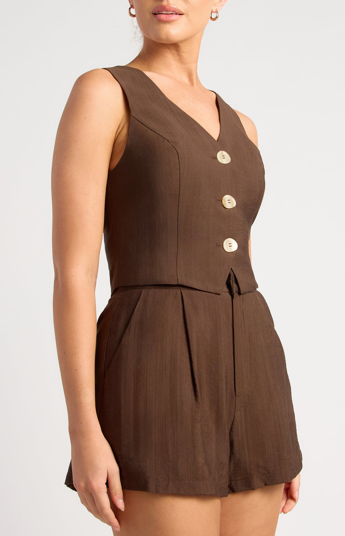 Liliane Vest & Shorts Set - Espresso