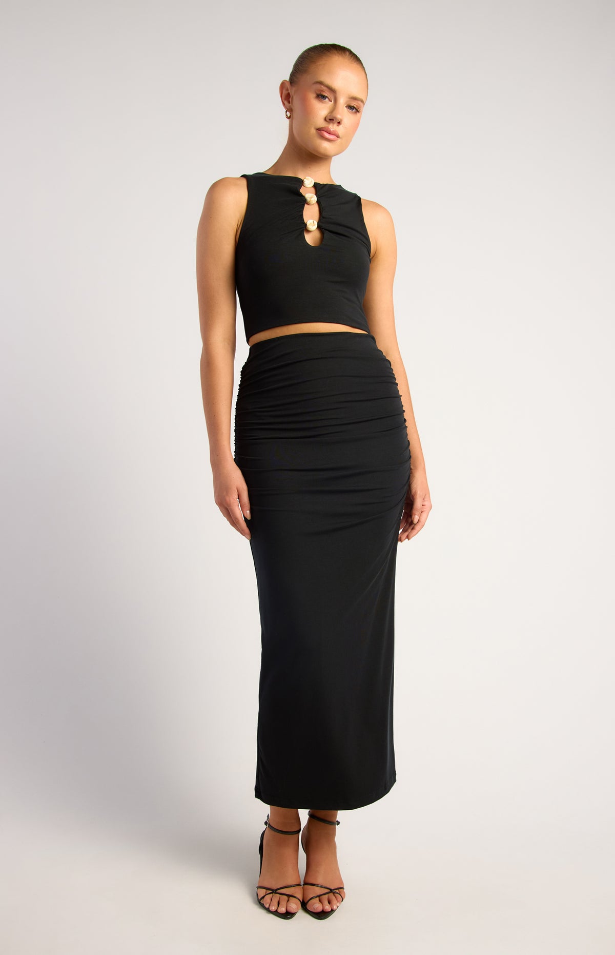 Darcy Top & Midi Skirt Set - Black
