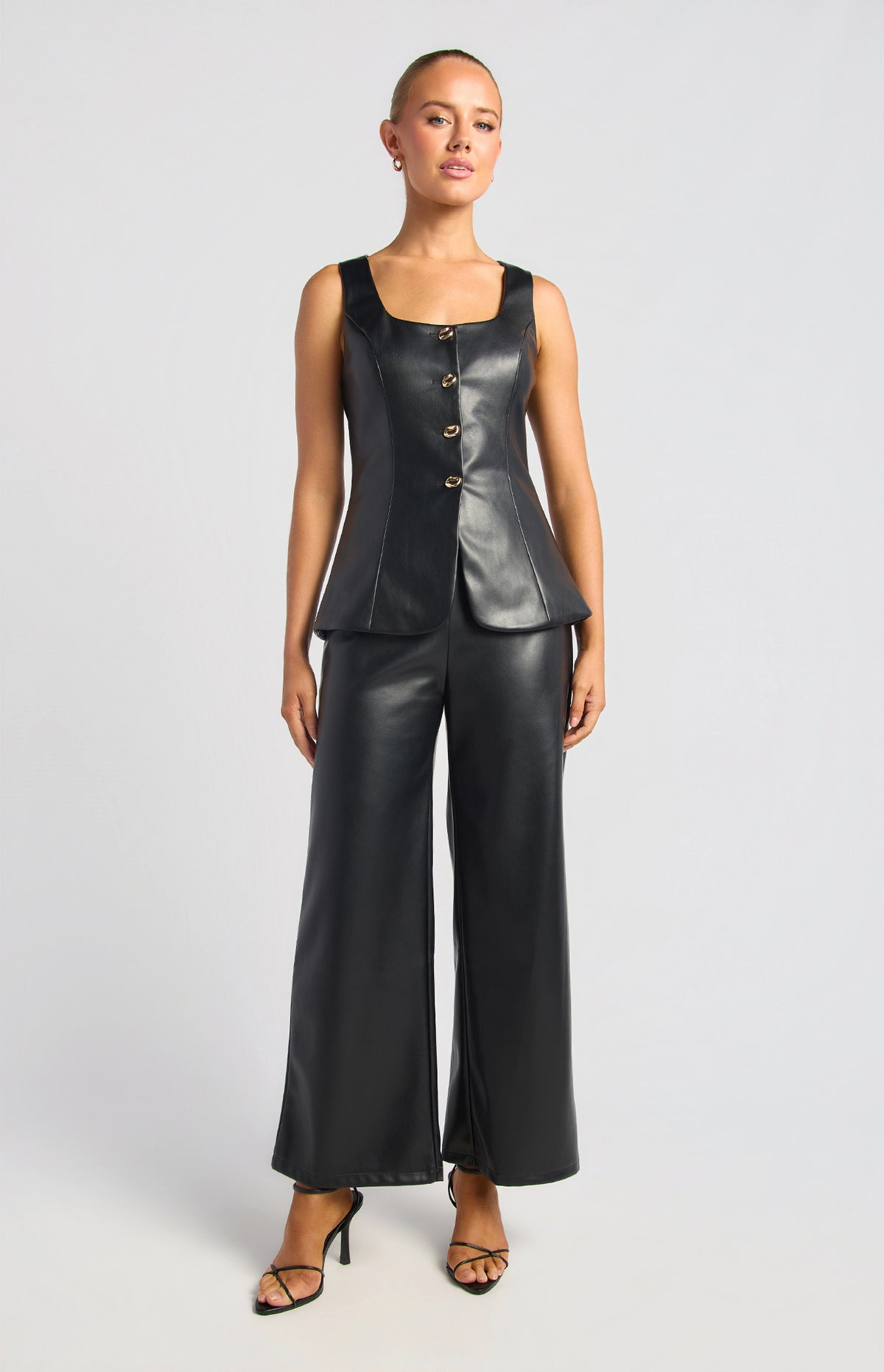 Scotty Faux Leather Vest & Pants Set - Black