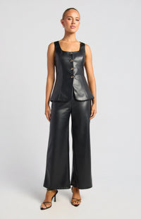 Scotty Faux Leather Vest & Pants Set - Black