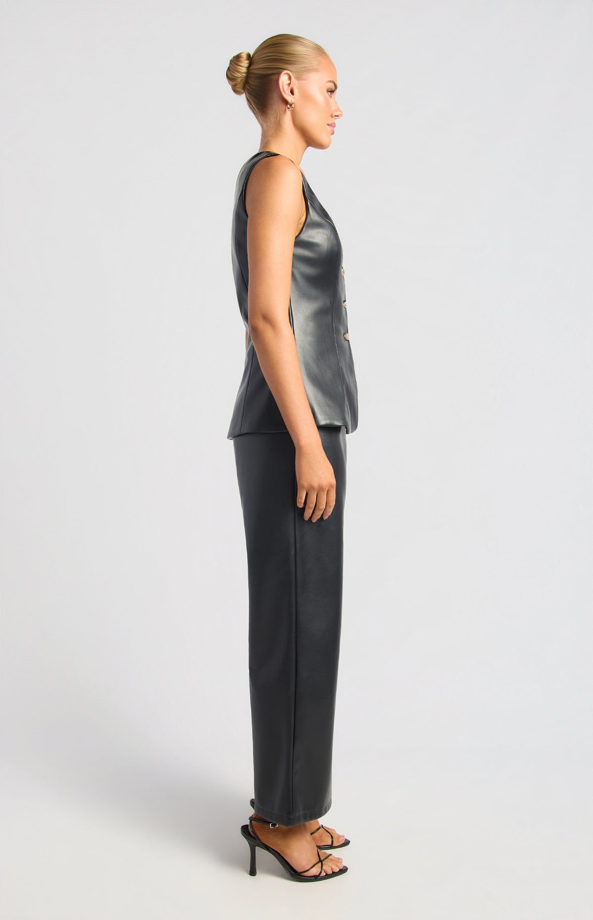 Scotty Faux Leather Vest & Pants Set - Black