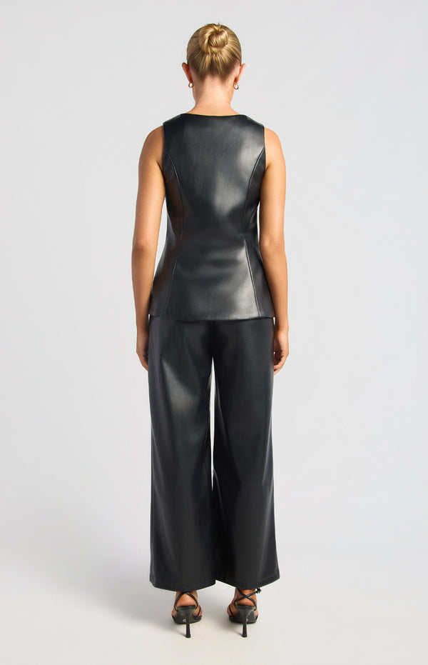 Scotty Faux Leather Vest & Pants Set - Black