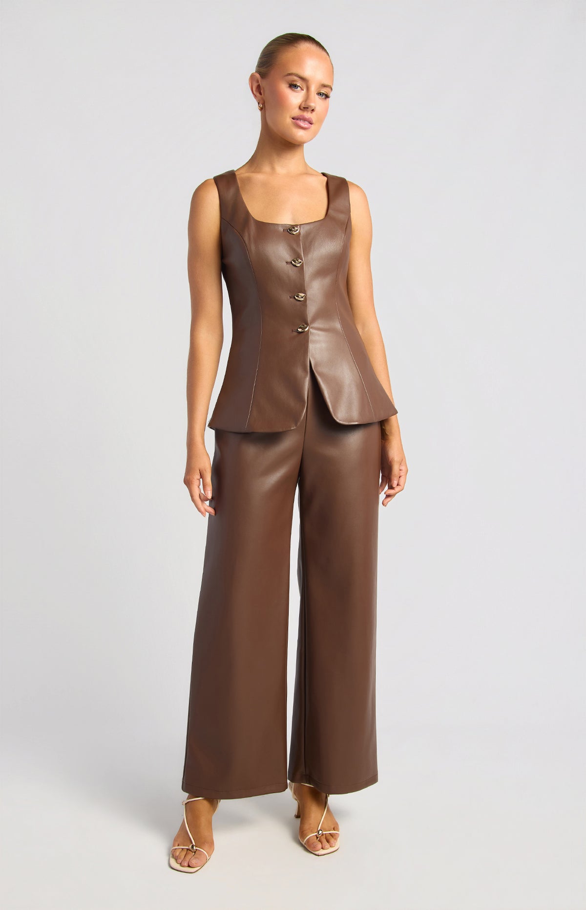 Scotty Faux Leather Vest & Pants Set - Espresso