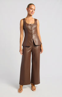 Scotty Faux Leather Vest & Pants Set - Espresso