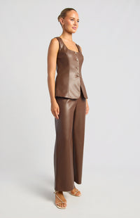 Scotty Faux Leather Vest & Pants Set - Espresso