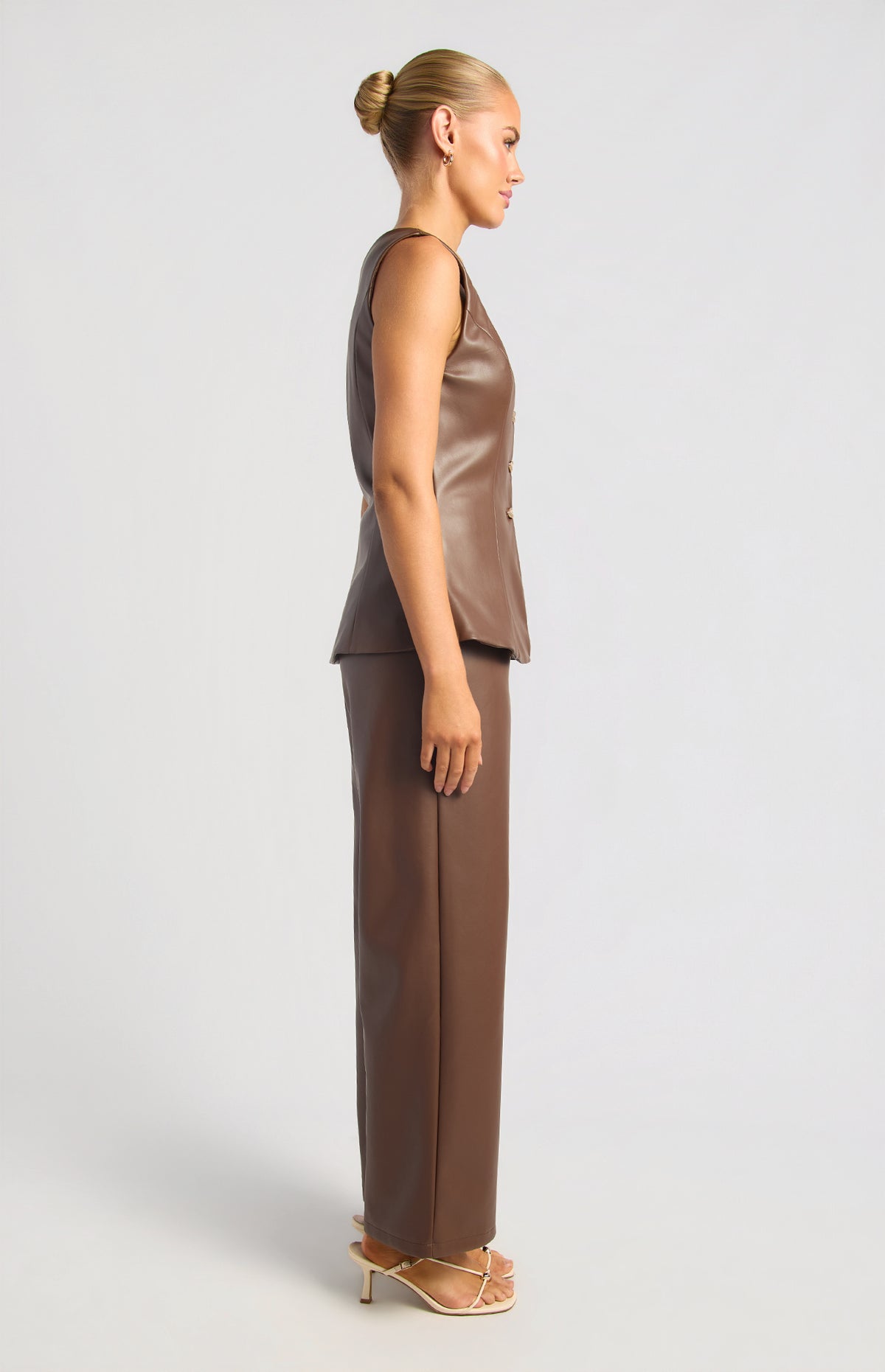 Scotty Faux Leather Vest & Pants Set - Espresso