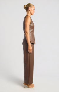 Scotty Faux Leather Vest & Pants Set - Espresso