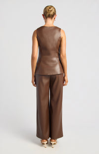 Scotty Faux Leather Vest & Pants Set - Espresso
