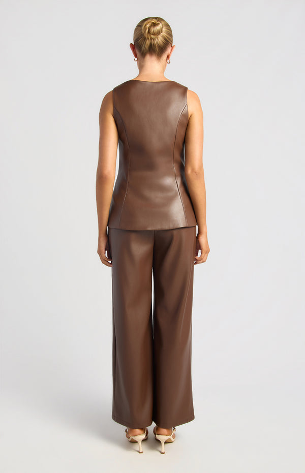 Scotty Faux Leather Vest & Pants Set - Espresso