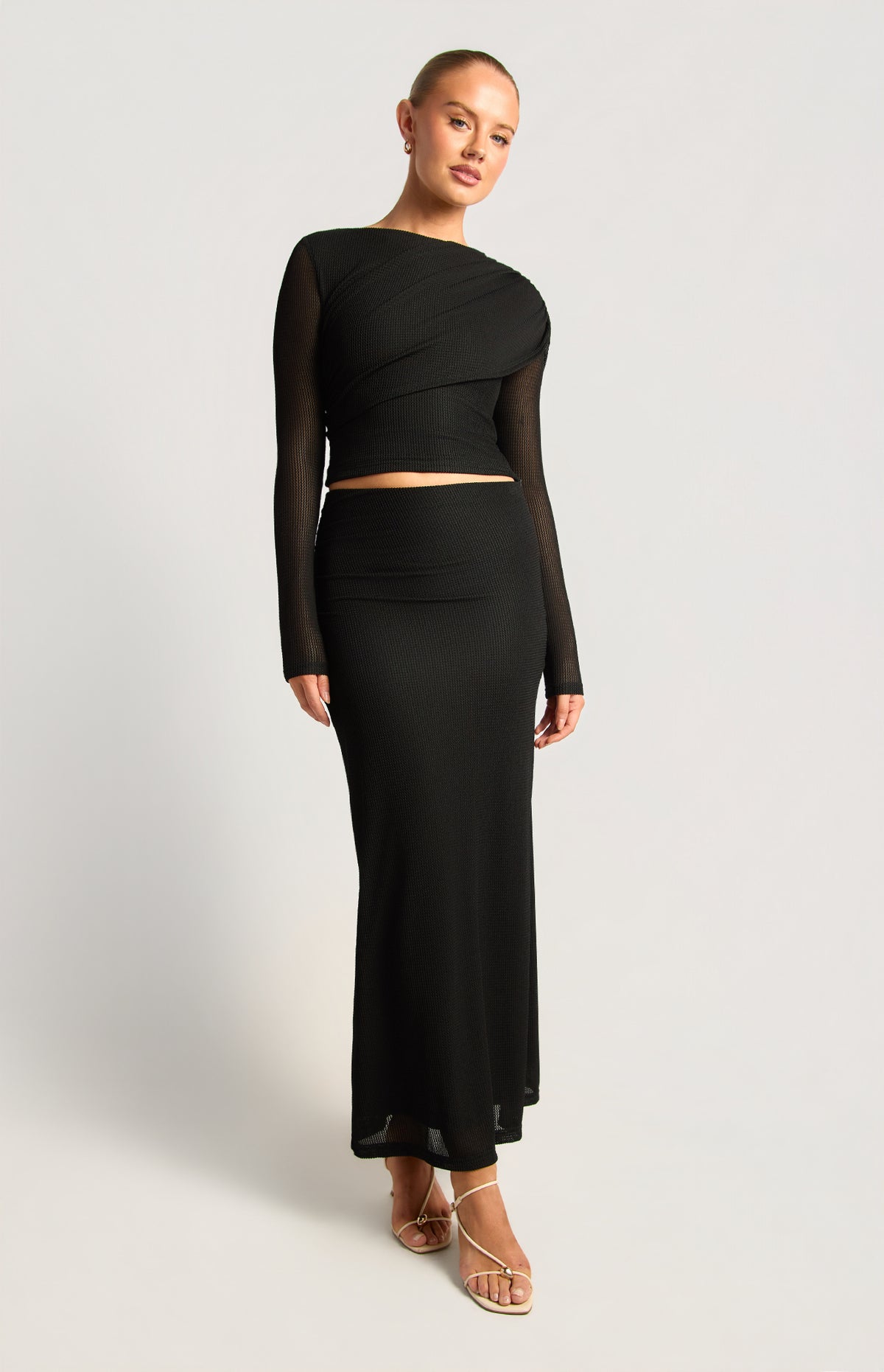 Helga Top & Skirt Mesh Set - Black