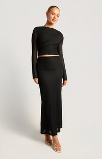Helga Top & Skirt Mesh Set - Black