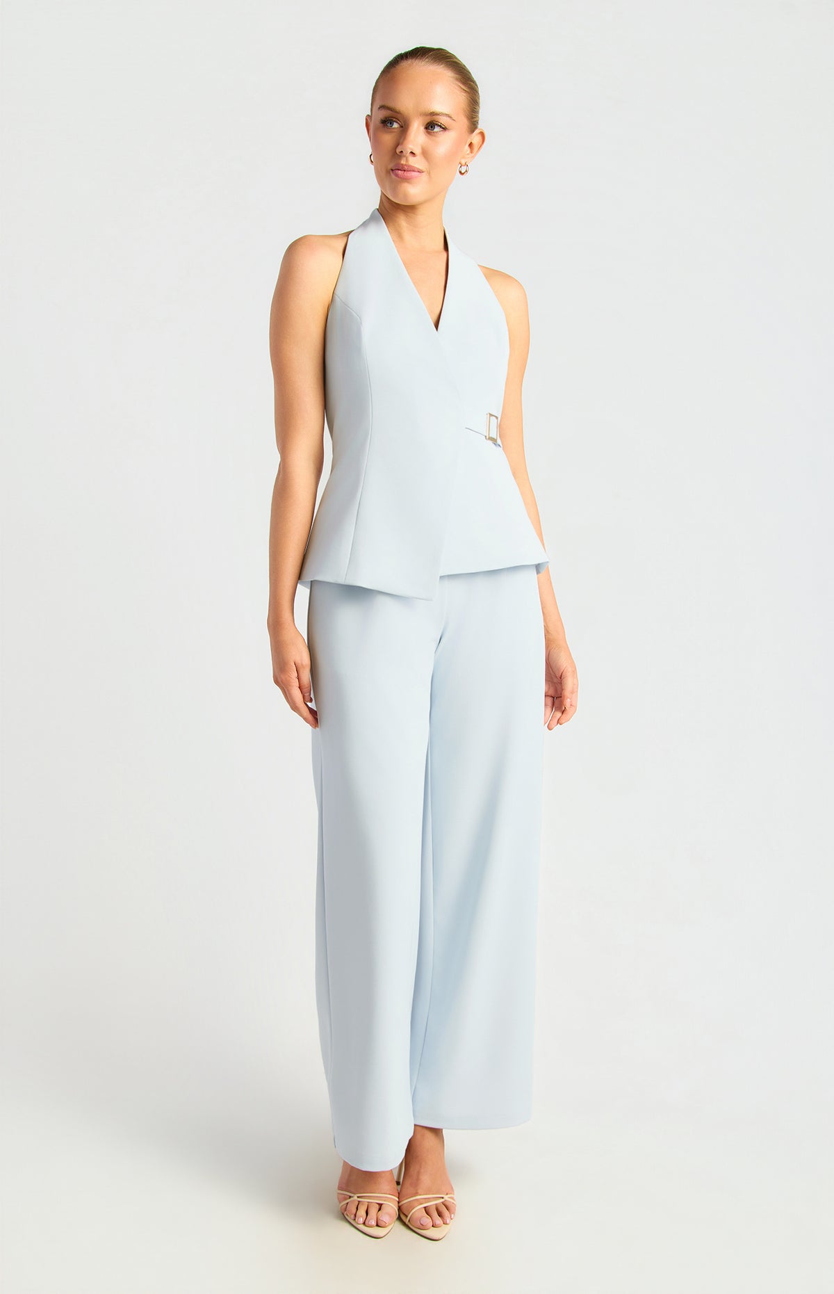 Jessy Halter Vest Top & Pants Set - Pale Blue