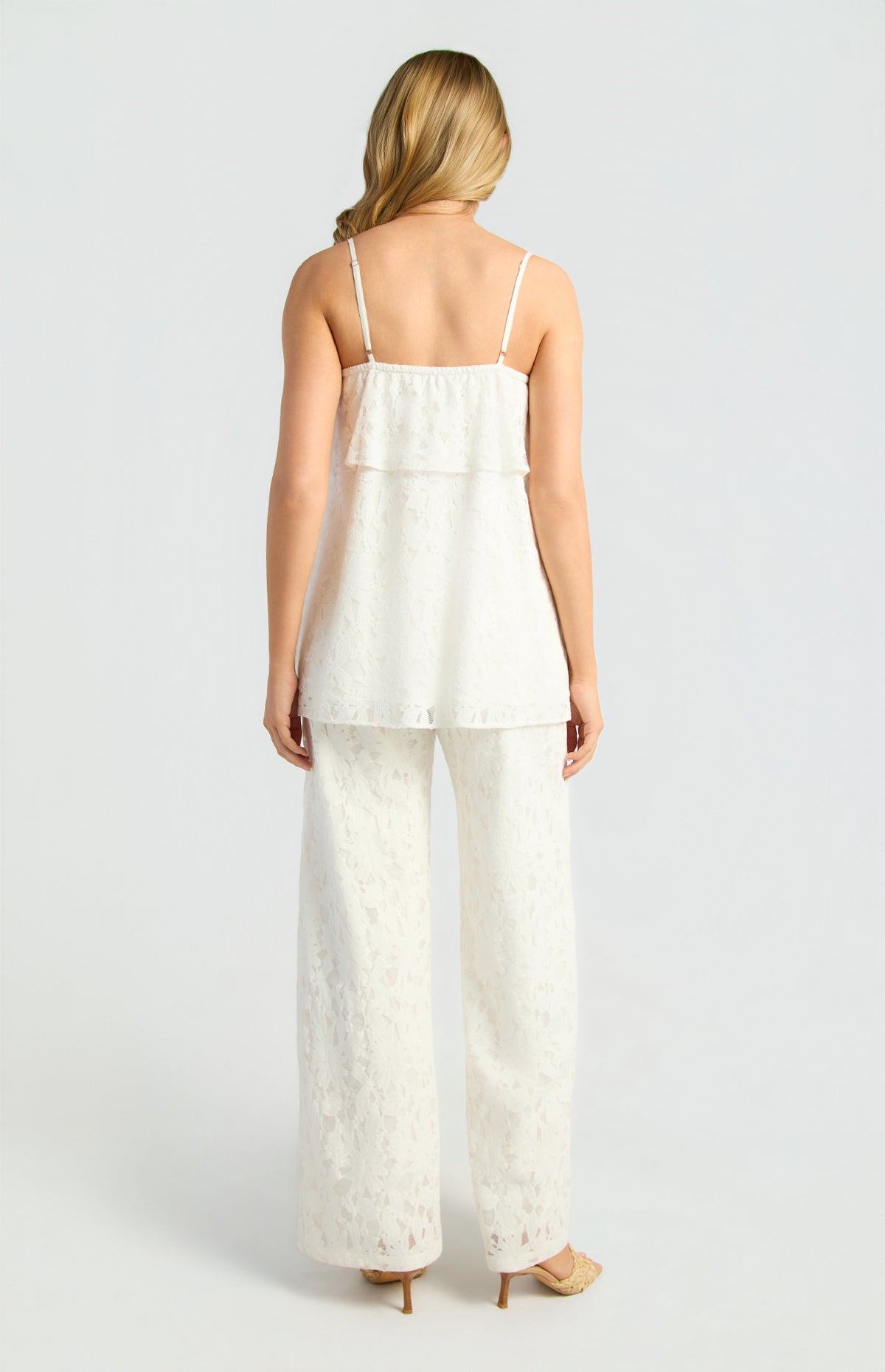 Zaeli Sheer Lace Top & Pants Set - White