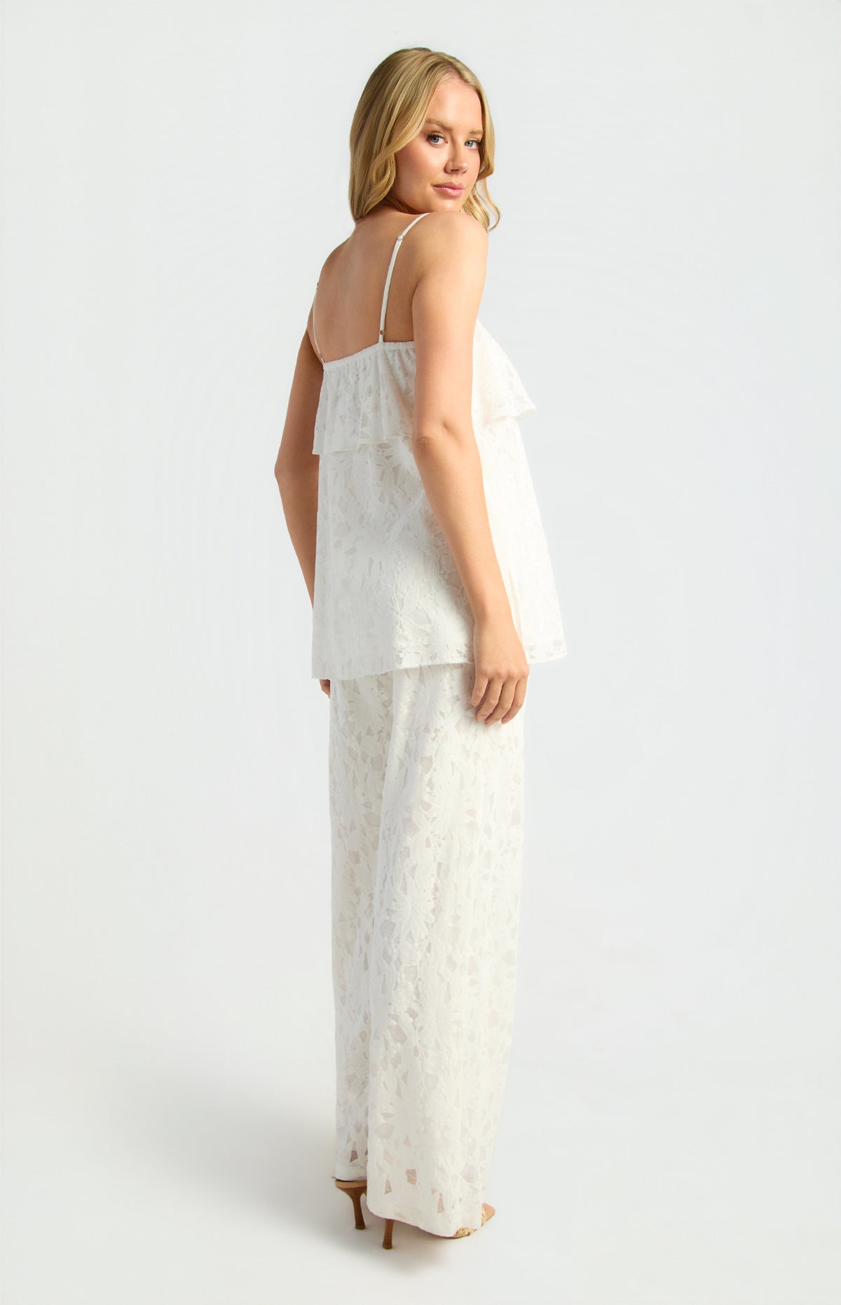 Zaeli Sheer Lace Top & Pants Set - White