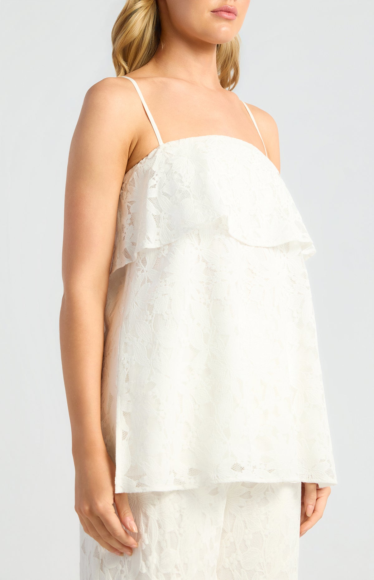 Zaeli Sheer Lace Top & Pants Set - White