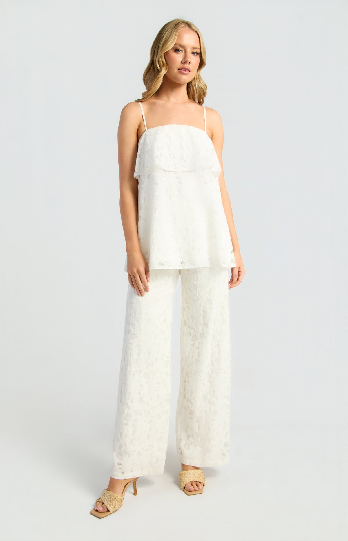 Zaeli Sheer Lace Top & Pants Set - White