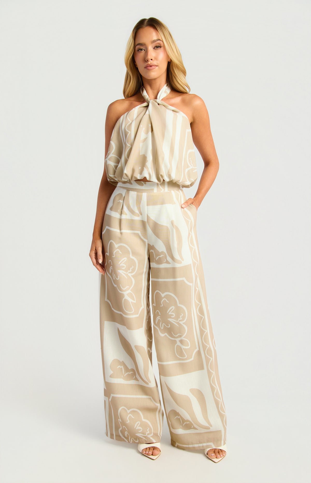 Almeida Halter Top & Pants Set - Beige