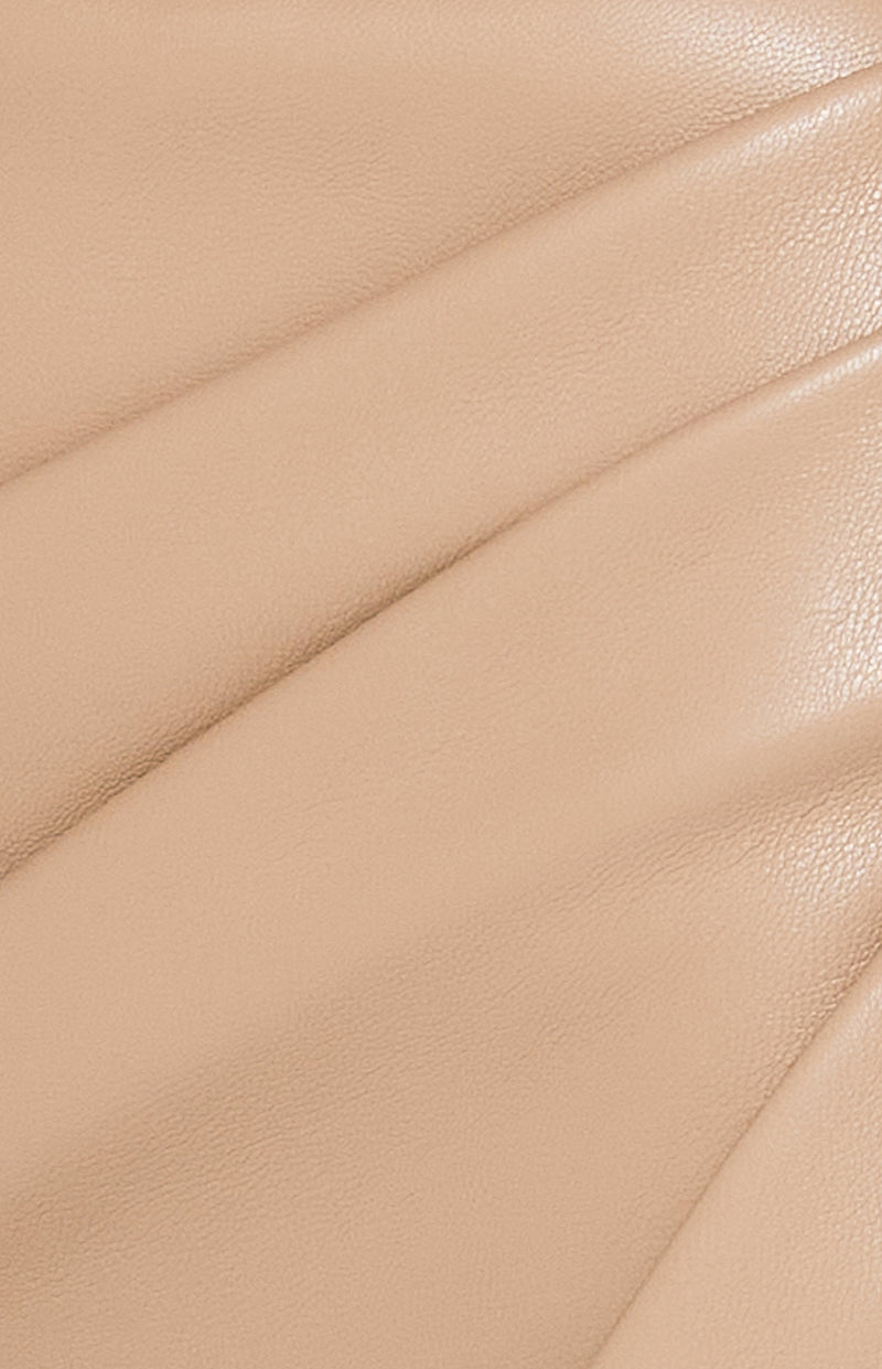 Eleni Faux Leather, Front Split, Midi Skirt - Latte