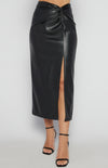 Jaicee High Waisted Faux Leather Midi Skirt - Black