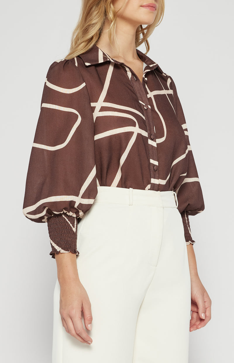 California Collared, Three Qtr Sleeves, Loose Fit Shirt - Chocolate