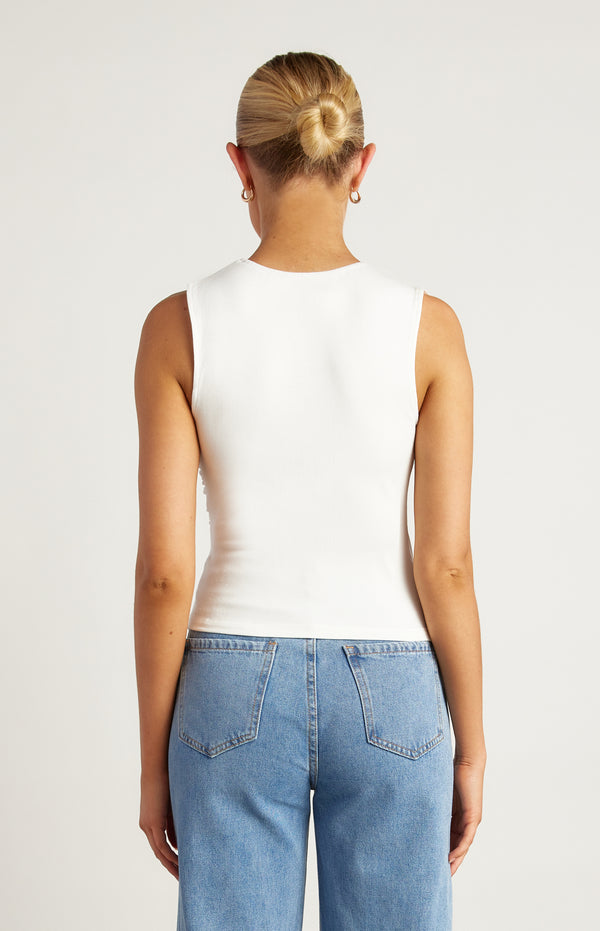 Elisia Ruched Fitted Top - White