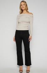 Keogh Long Sleeve, Ruched, Stretch Top - Pearl