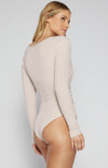 Archie Long Sleeve Ruched Fitted Bodysuit - Pearl