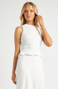 Cai Shirred Sleeveless - White