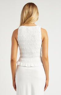 Cai Shirred Sleeveless - White