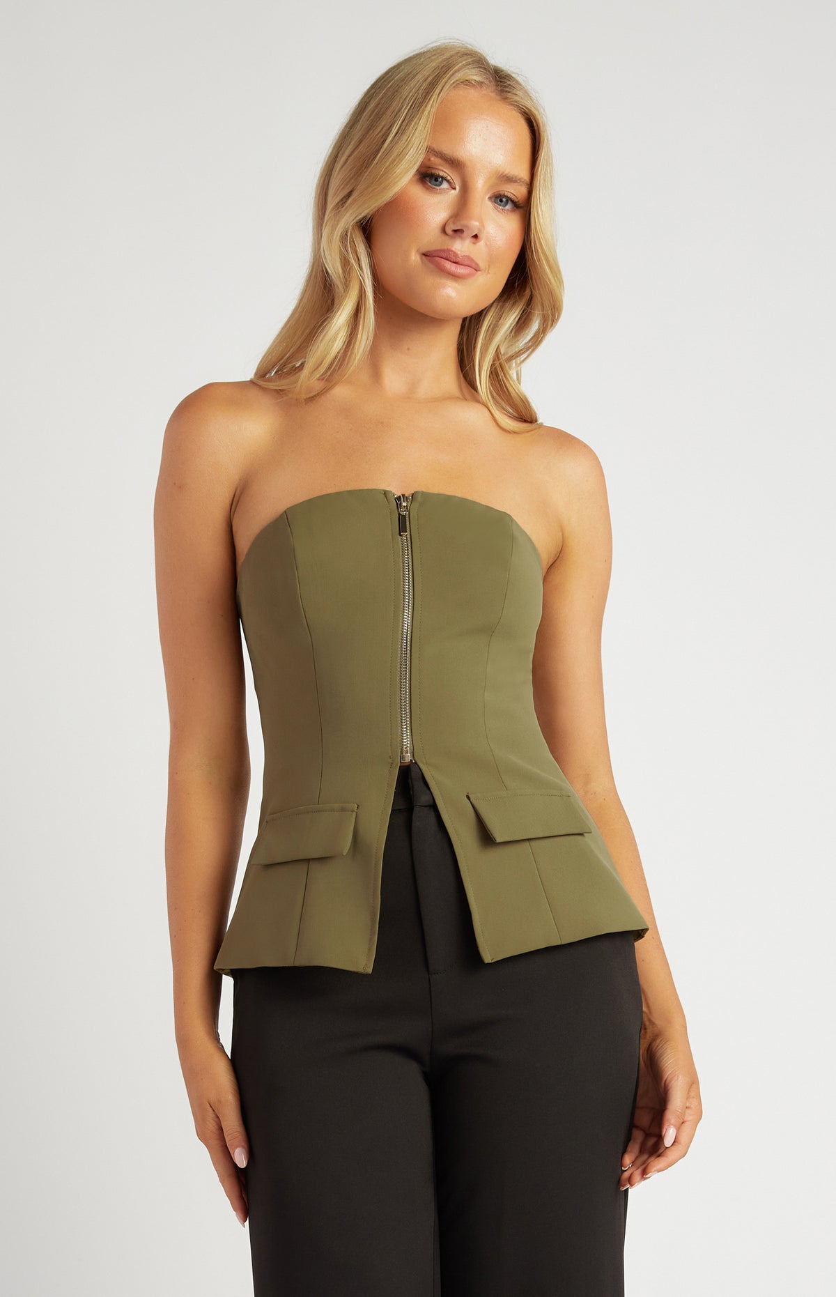 Regan Strapless Top - Olive