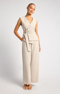 Arella Wide Leg Pants - Oyster