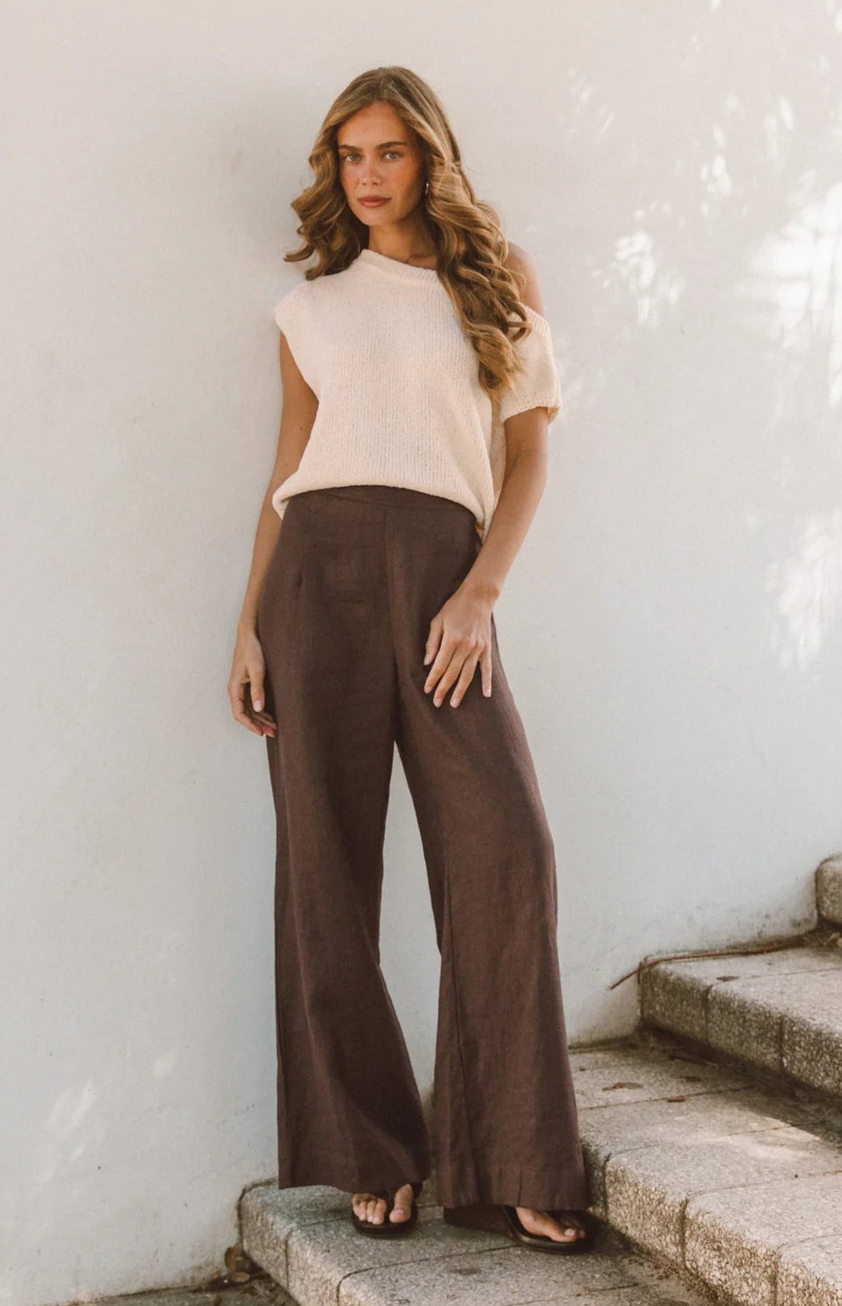 Susie Linen Wide Leg Pants - Brown