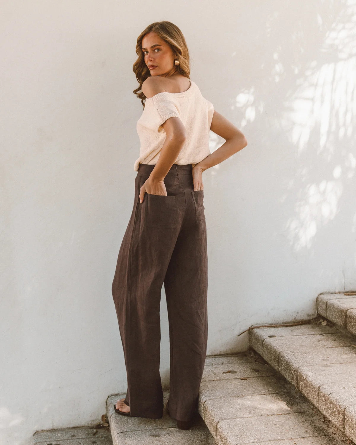 Susie Linen Wide Leg Pants - Brown