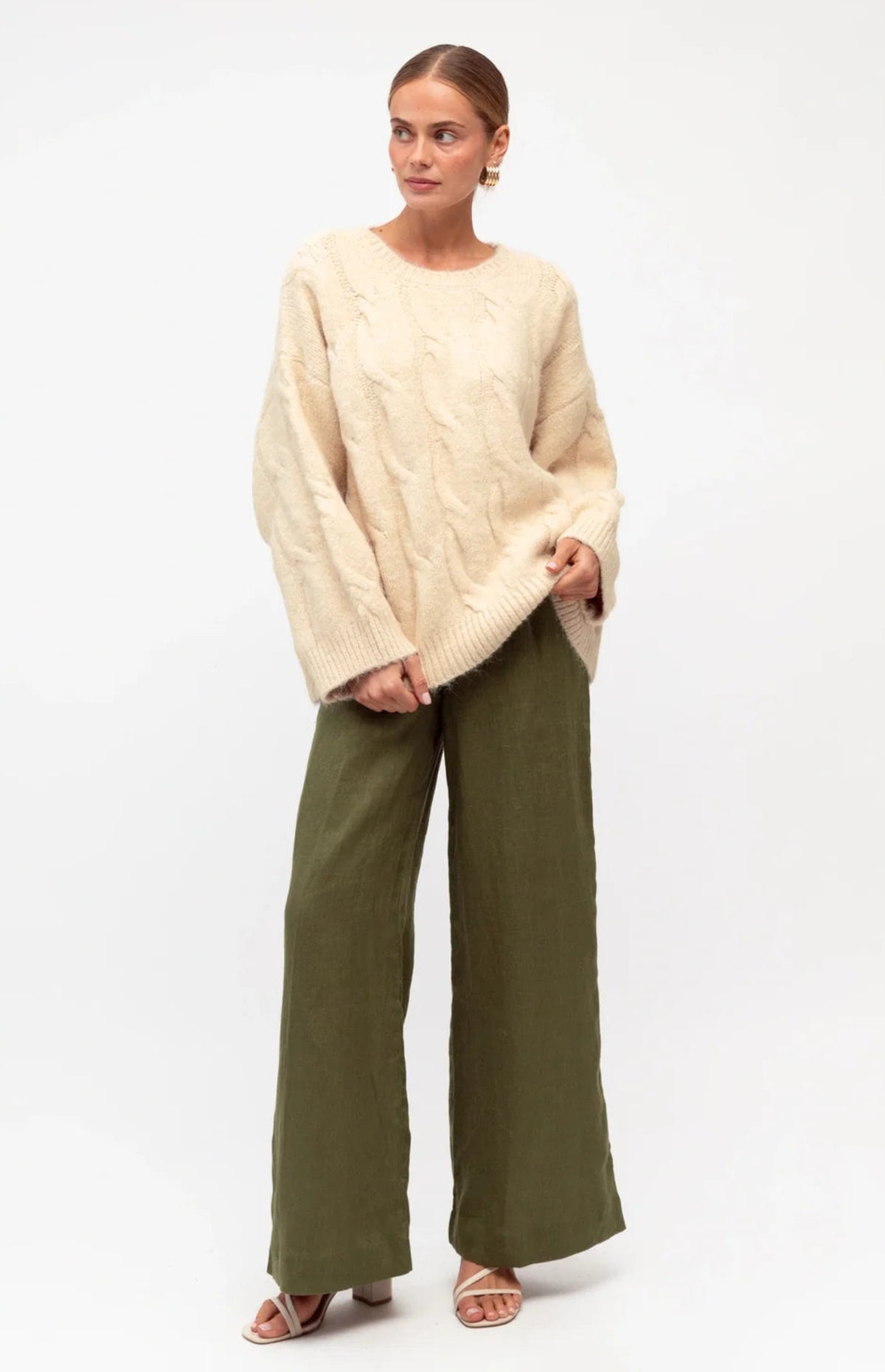 Susie Linen Wide Leg Pants - Khaki